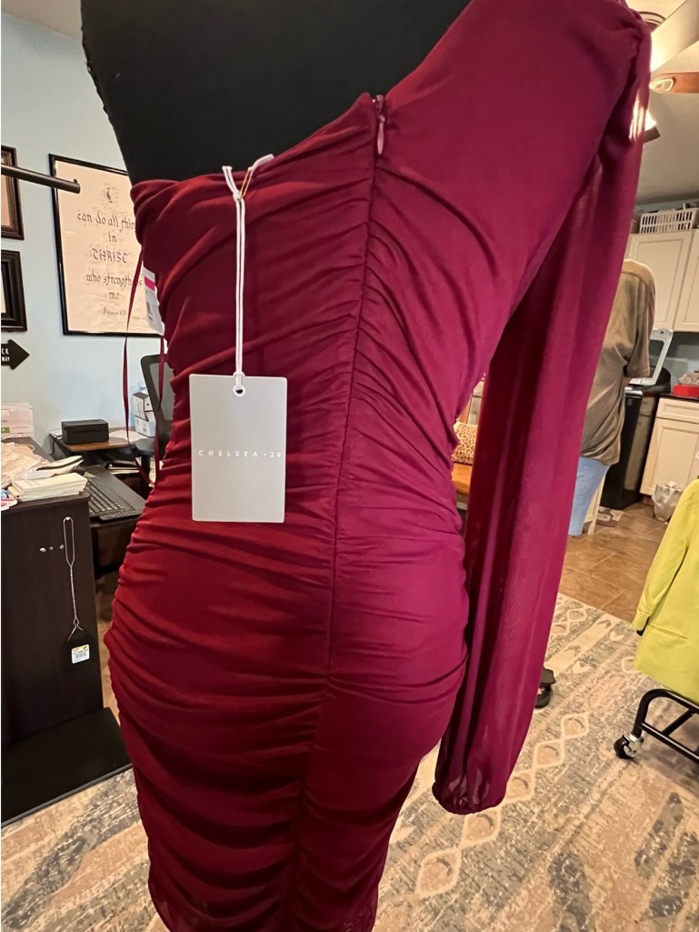 Chelsea28 One-Shoulder Ruched Dress in Crimson - Picture 2 of 2